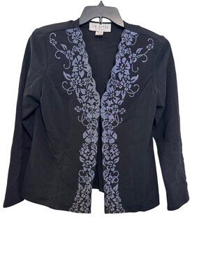 J.R. Nites By Caliendo jacket size 10  Black Beaded Open-Front Made In USA